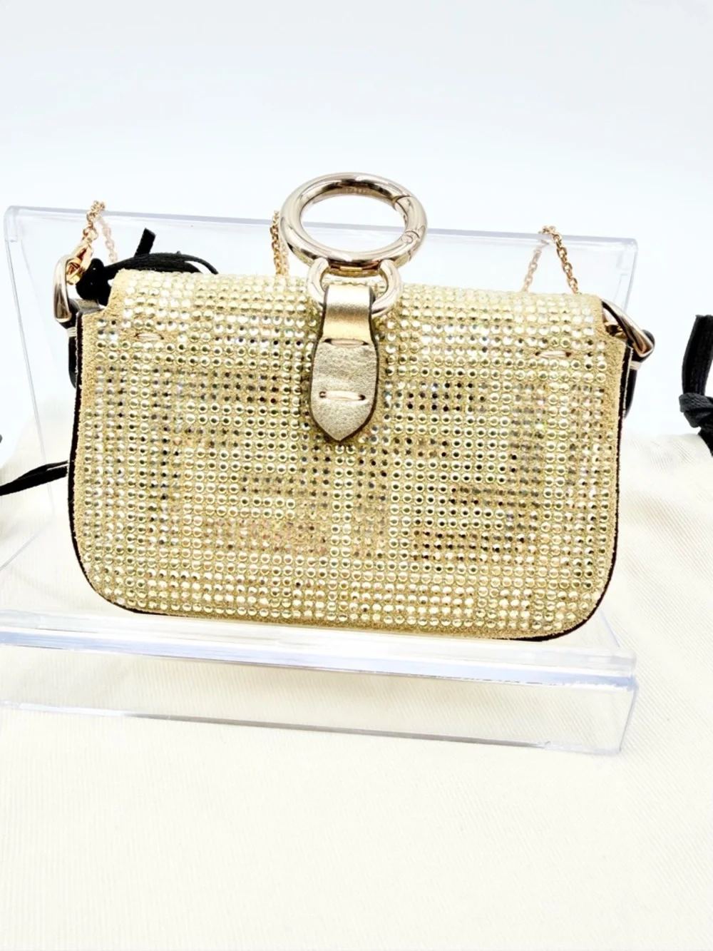 Fendi Crystal Vitello Laminato FF Nano Maxi Buckle Baguette Charm - Picture 3 of 8